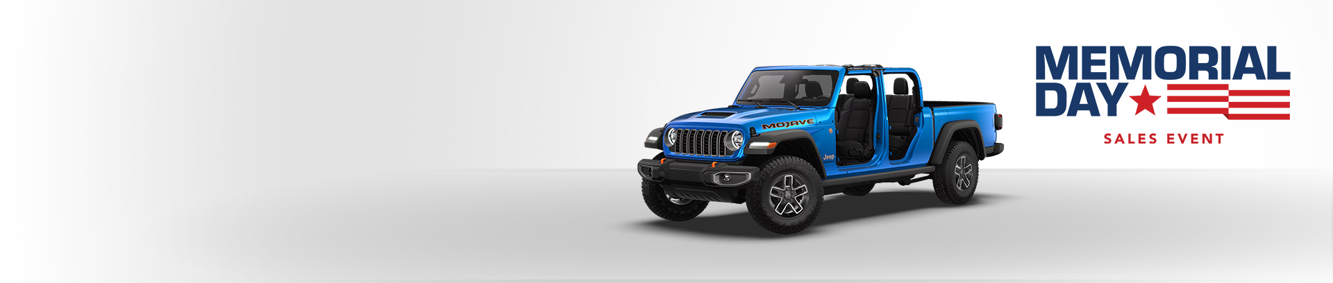 Una Jeep Gladiator Mojave 2026 sin puertas ni techo. Evento de ventas por el Día de los Caídos.